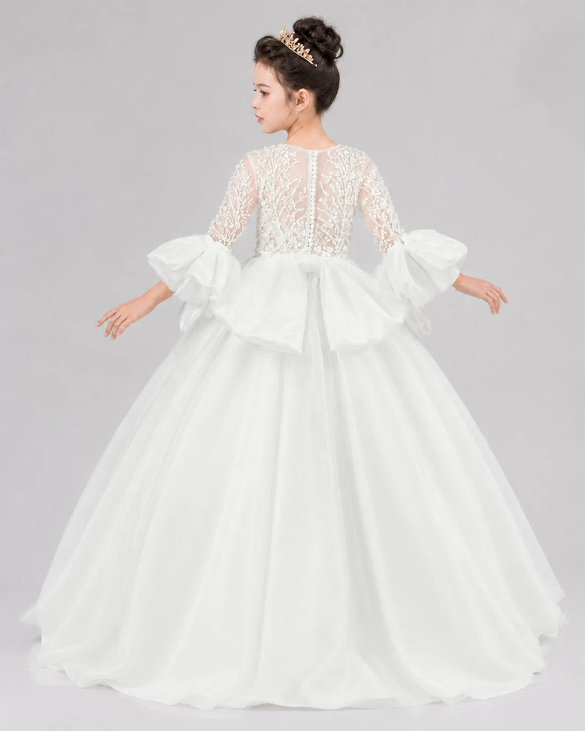 Ivory Ball Gown Flower Girl Dresses Pose