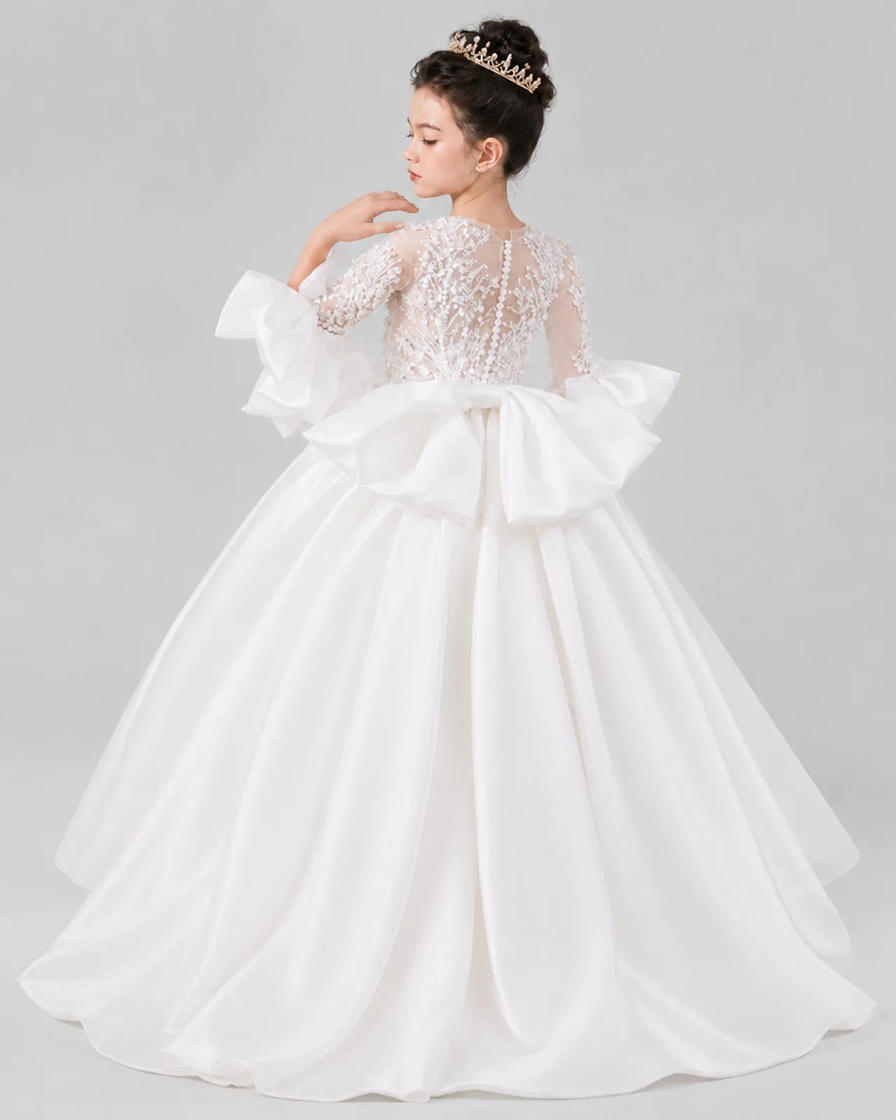 White Ball Gown Flower Girl Dresses Back