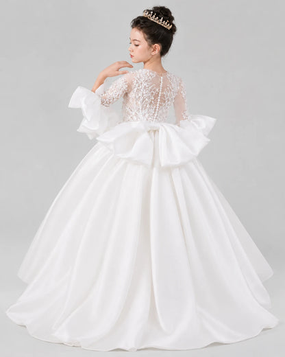 White Ball Gown Flower Girl Dresses Back