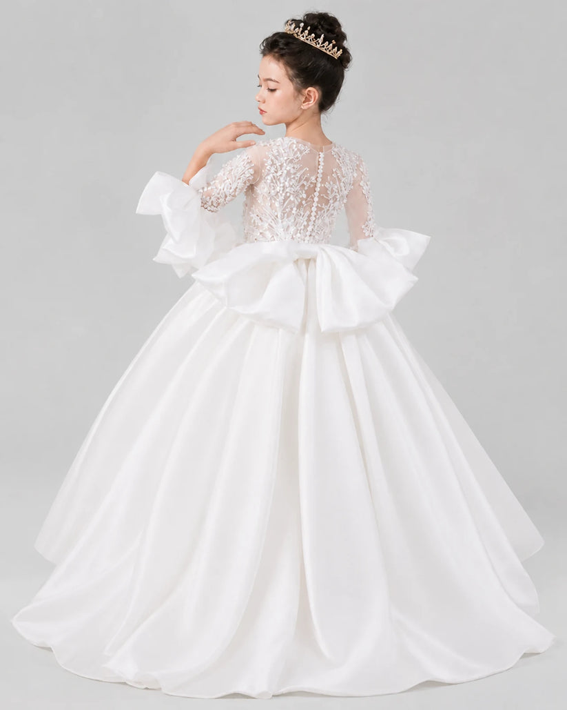 White Ball Gown Flower Girl Dresses Back