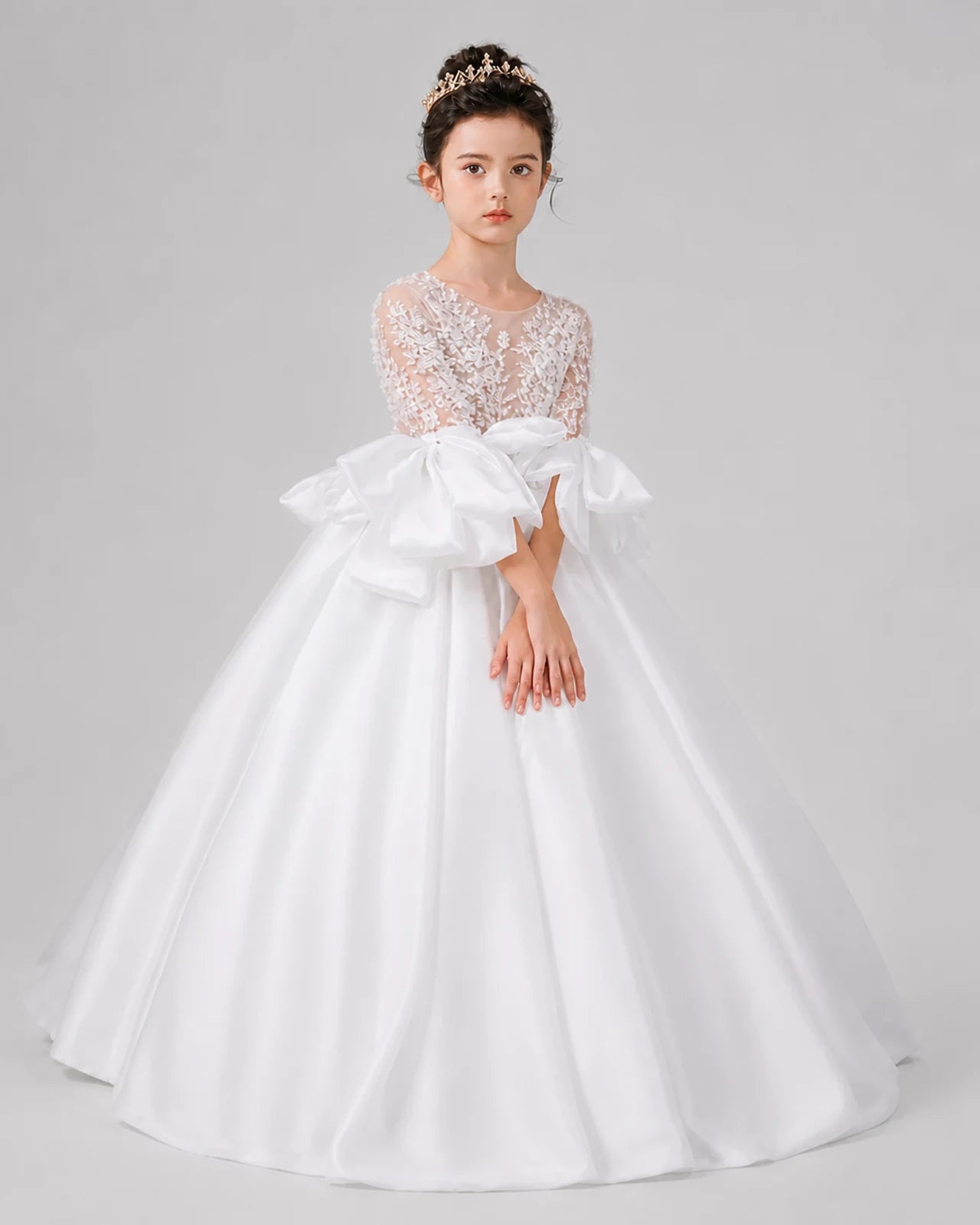 White Ball Gown Flower Girl Dresses Front