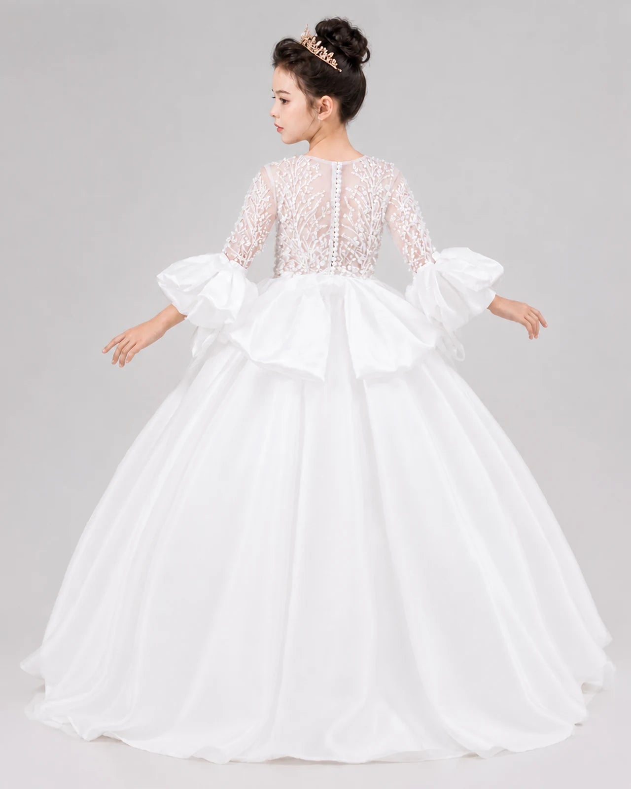 White Ball Gown Flower Girl Dresses Pose