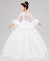 White Ball Gown Flower Girl Dresses Pose