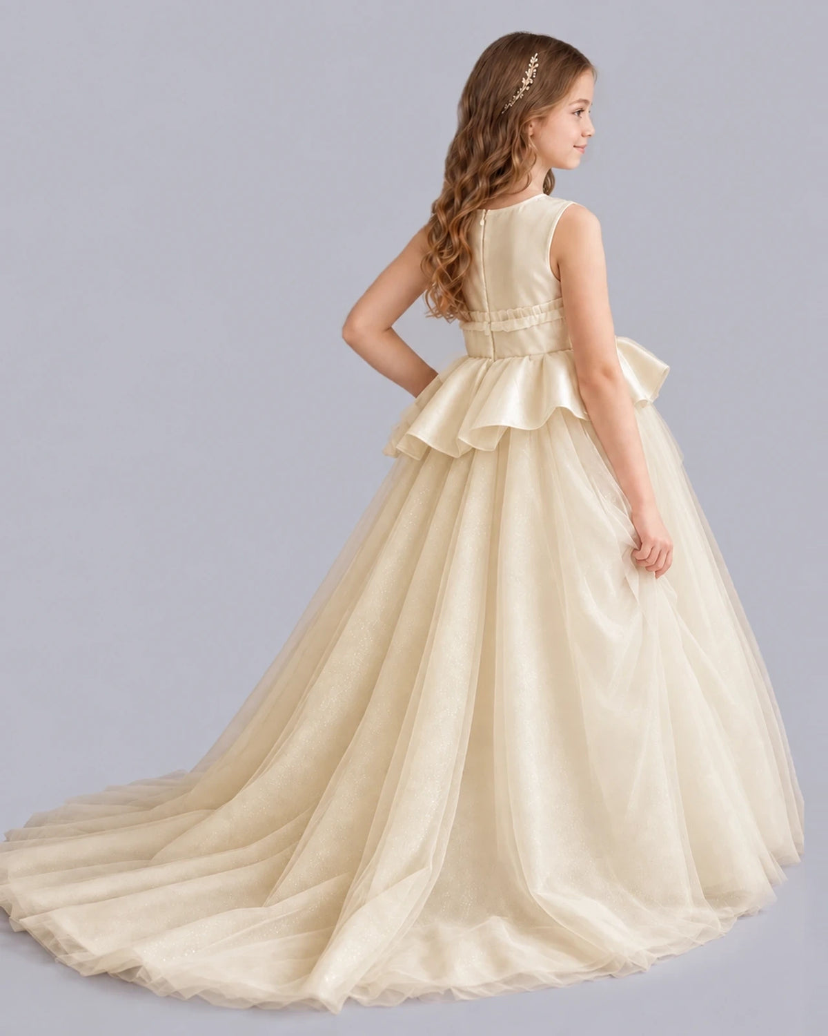 Champagne Ball Gown Girls Formal Dresses Back