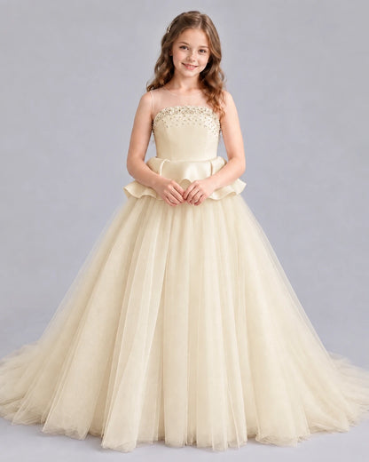 Champagne Ball Gown Girls Formal Dresses Front