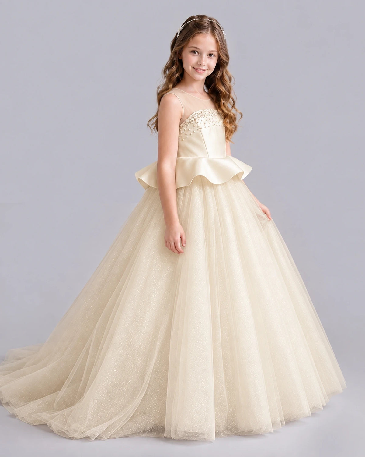 Champagne Ball Gown Girls Formal Dresses Side