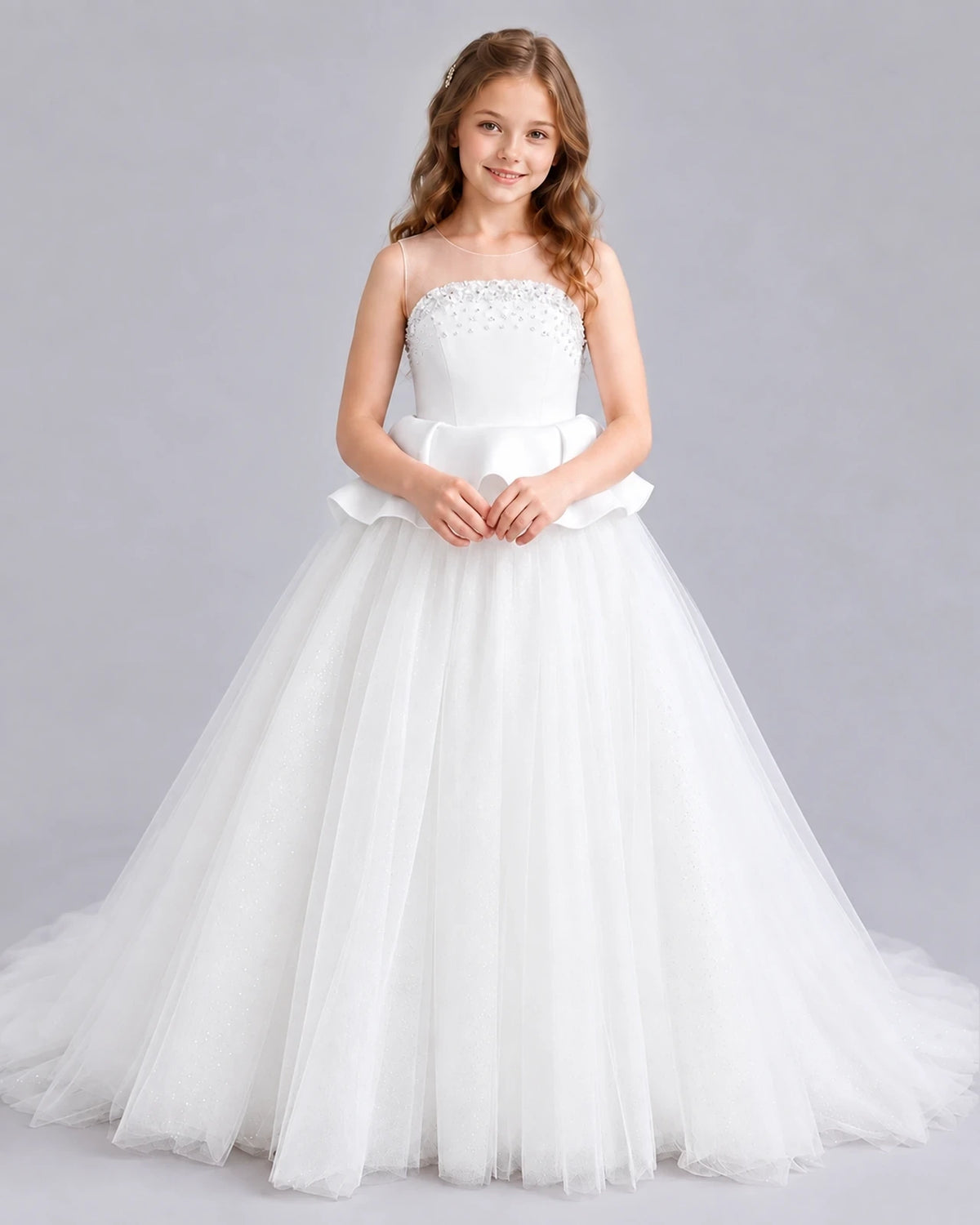 Ivory Ball Gown Girls Formal Dresses Front
