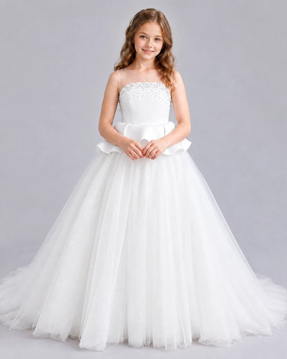 Ivory Ball Gown Girls Formal Dresses Front