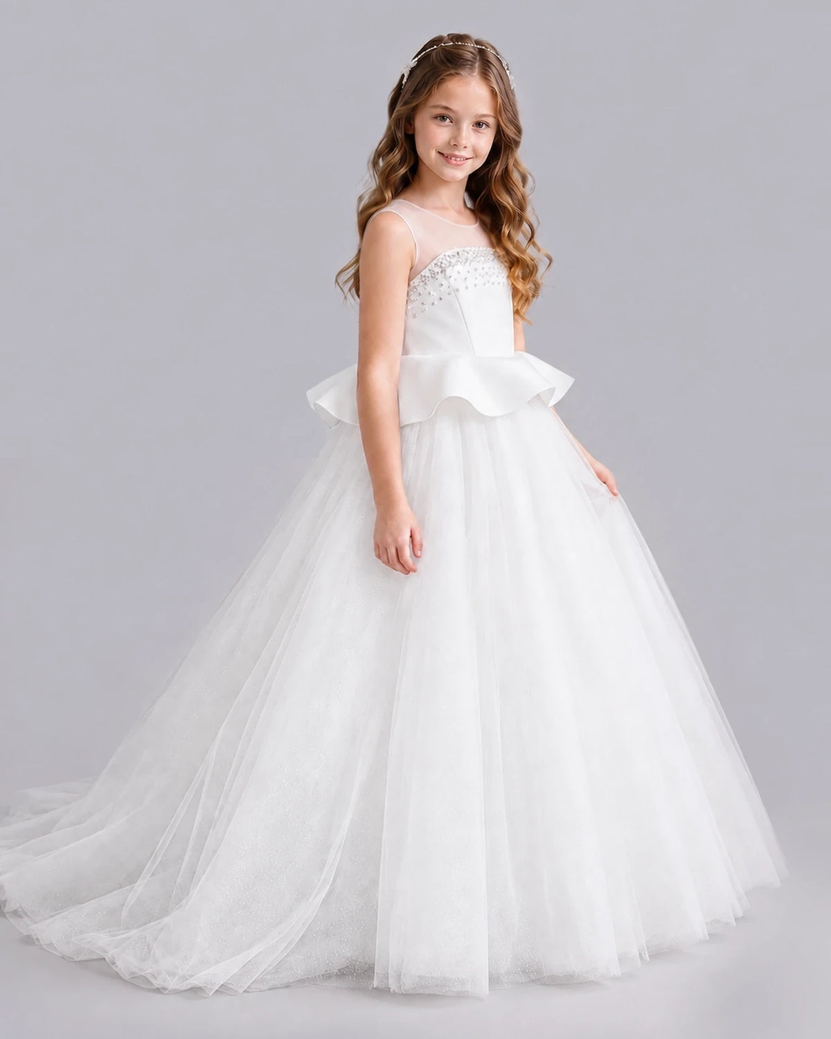 Ivory Ball Gown Girls Formal Dresses Side