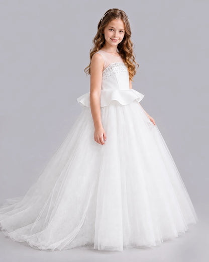 Ivory Ball Gown Girls Formal Dresses Side