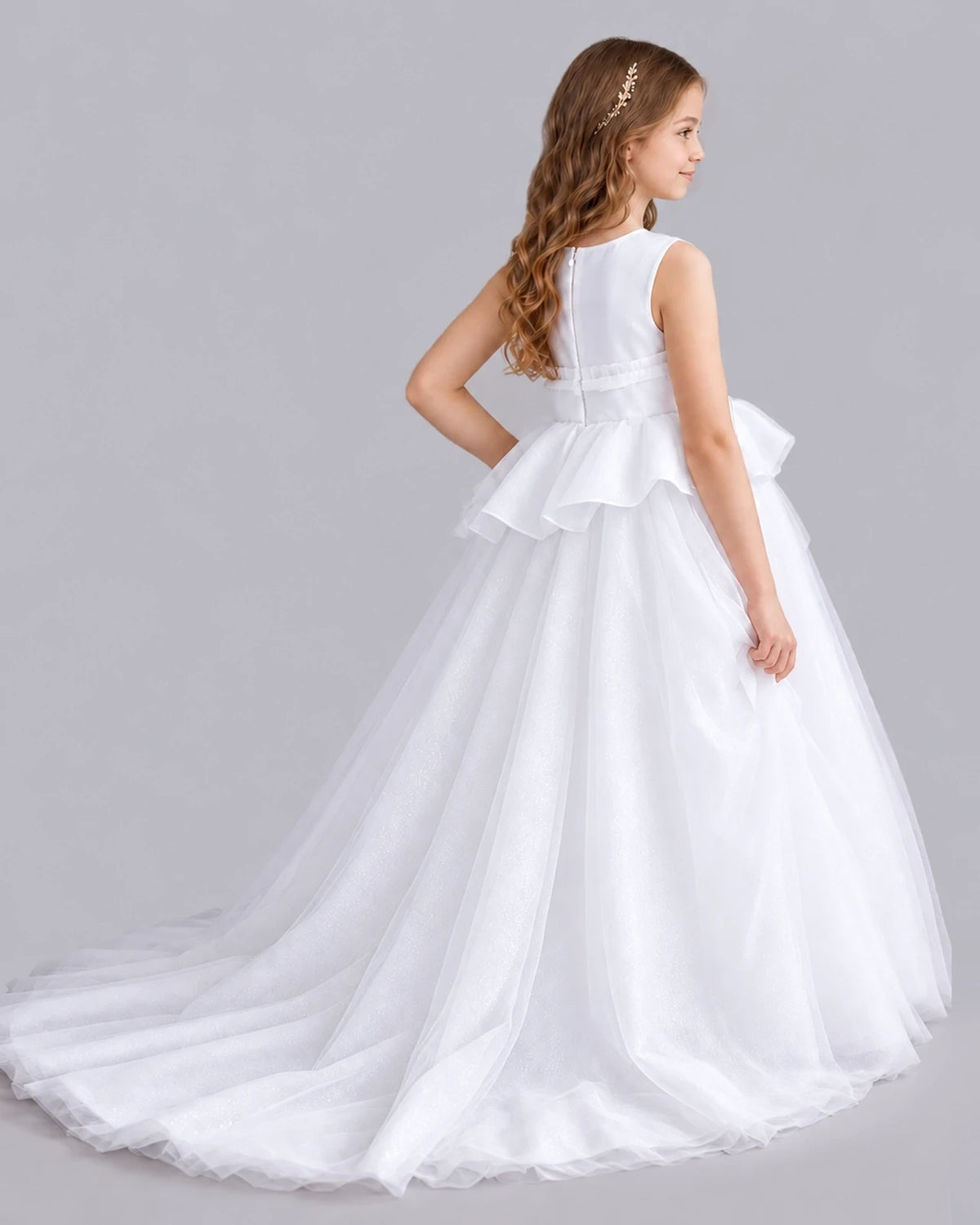 White Ball Gown Girls Formal Dresses Back