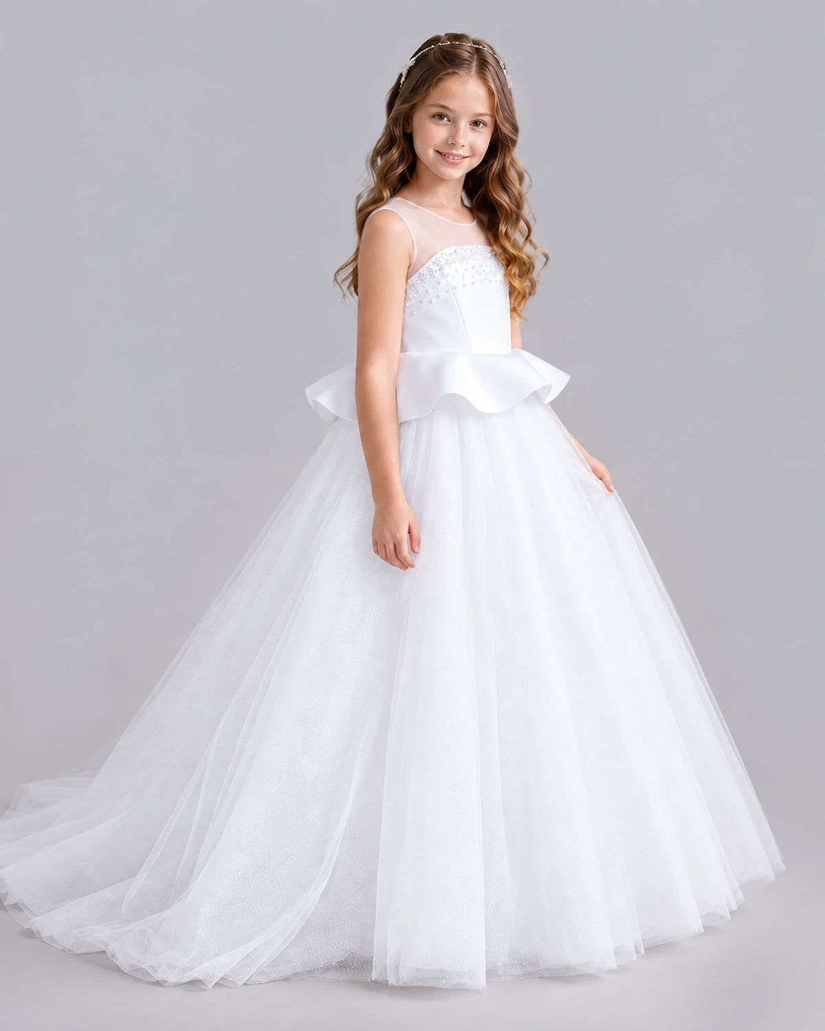 White Ball Gown Girls Formal Dresses Side