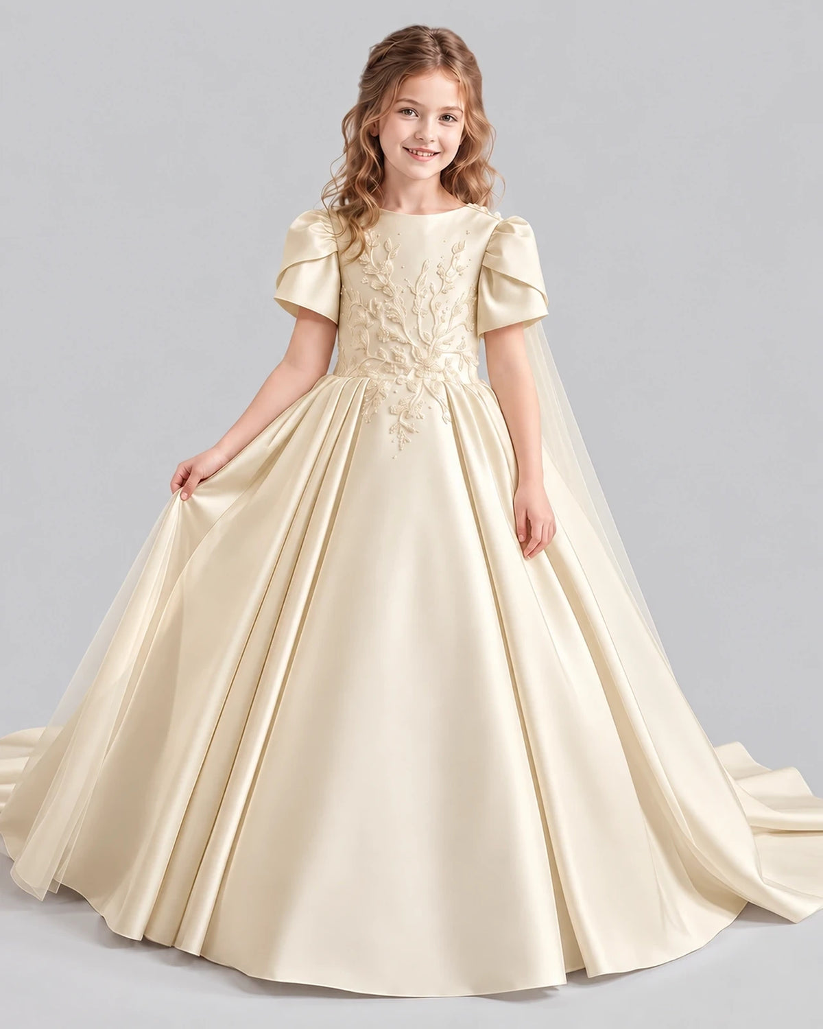 Champagne Ball Gown Girls Formal Dresses Front