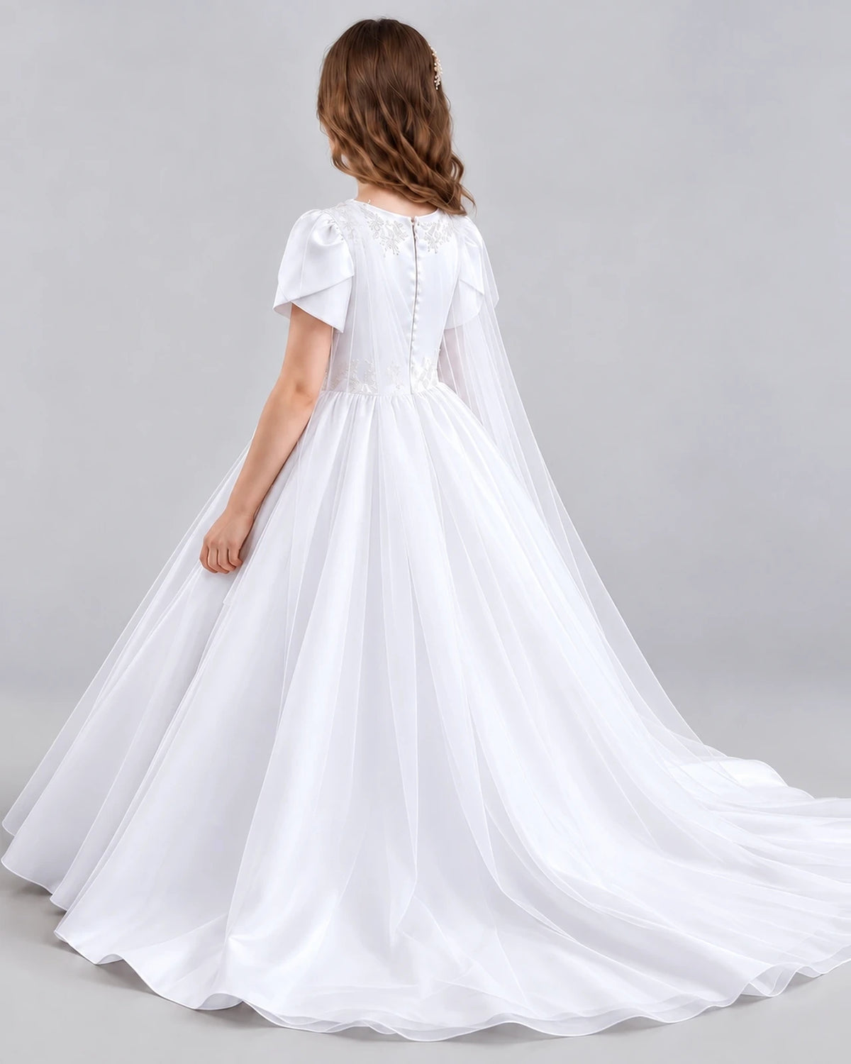 White Ball Gown Girls Formal Dresses Back