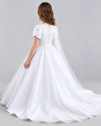 White Ball Gown Girls Formal Dresses Back