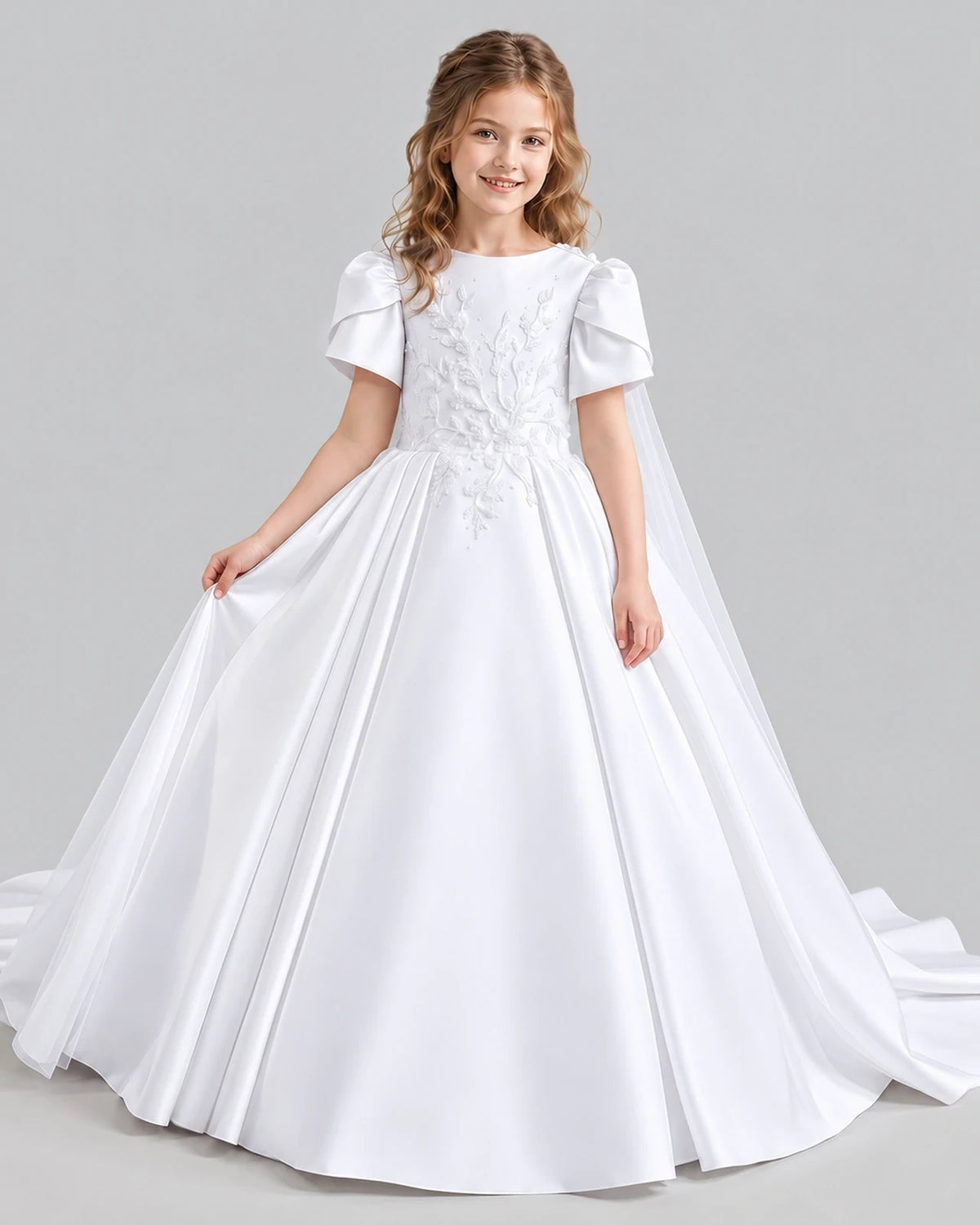 White Ball Gown Girls Formal Dresses Front