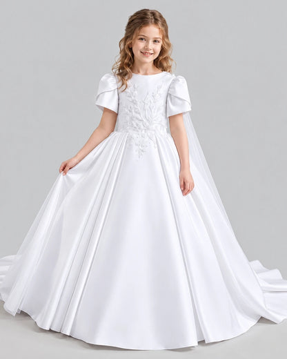 White Ball Gown Girls Formal Dresses Front