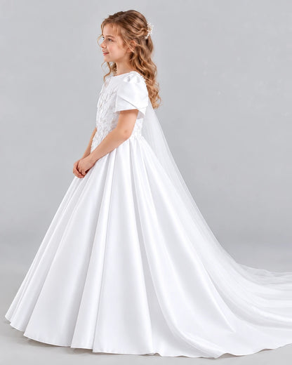 White Ball Gown Girls Formal Dresses Side