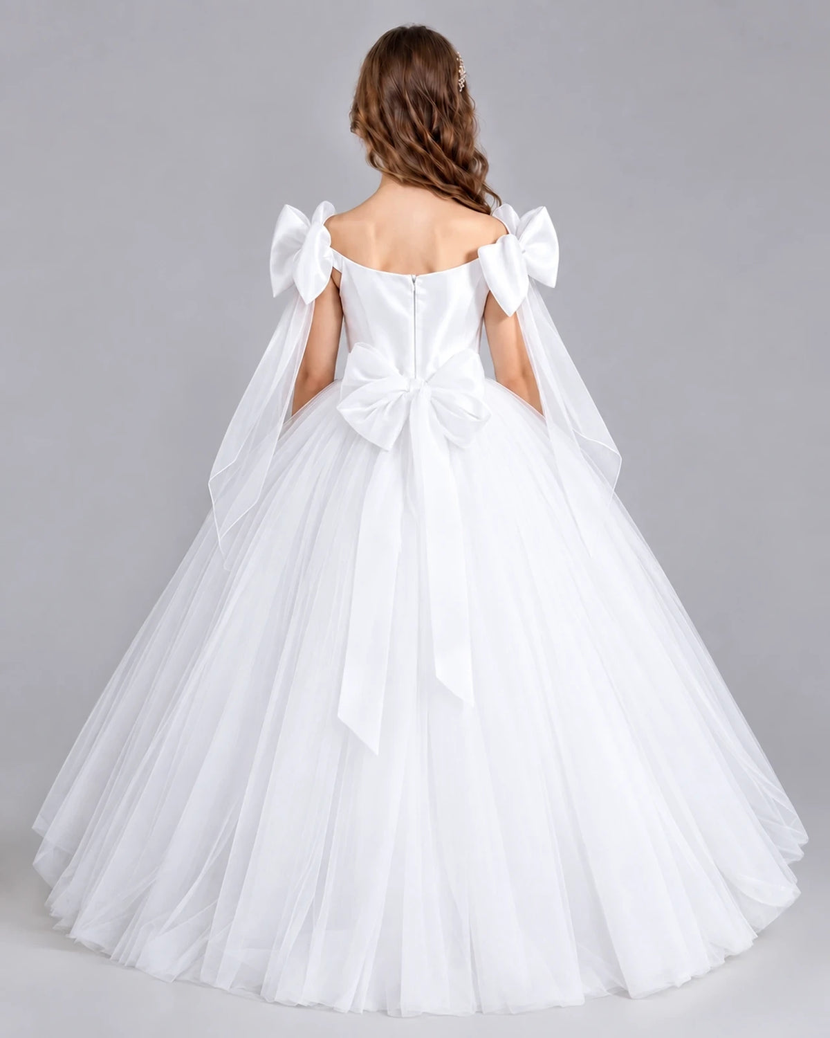 White Ball Gown Girls Formal Dresses Back