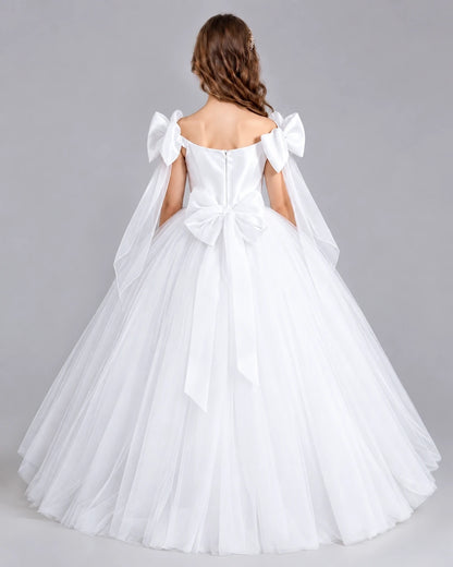 White Ball Gown Girls Formal Dresses Back