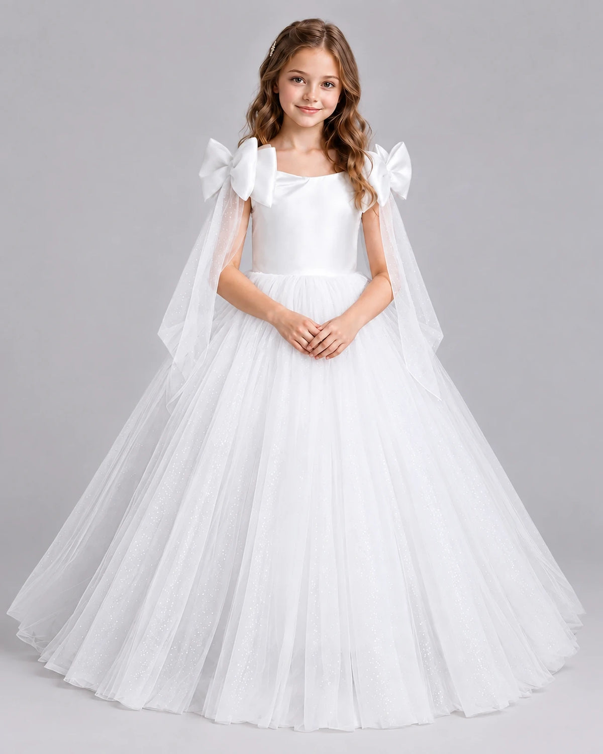 White Ball Gown Girls Formal Dresses Front