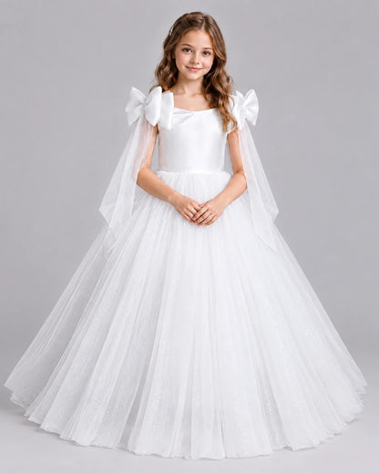 White Ball Gown Girls Formal Dresses Front