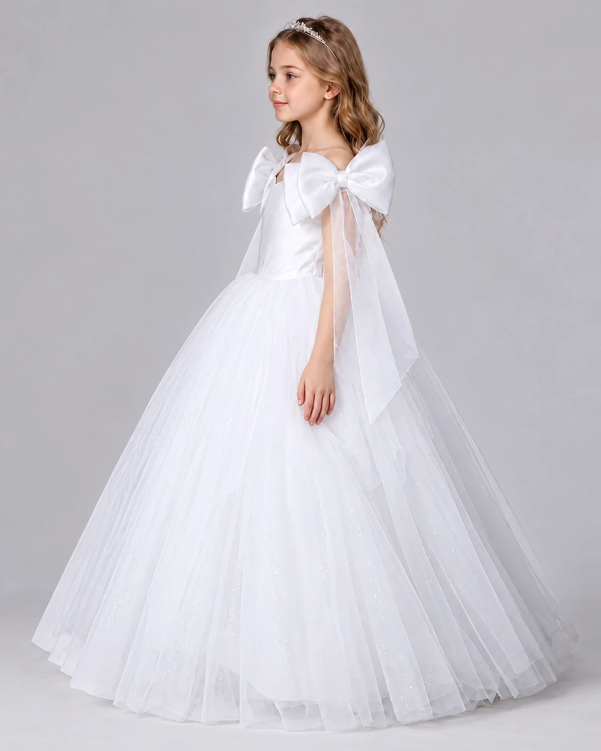 White Ball Gown Girls Formal Dresses Side