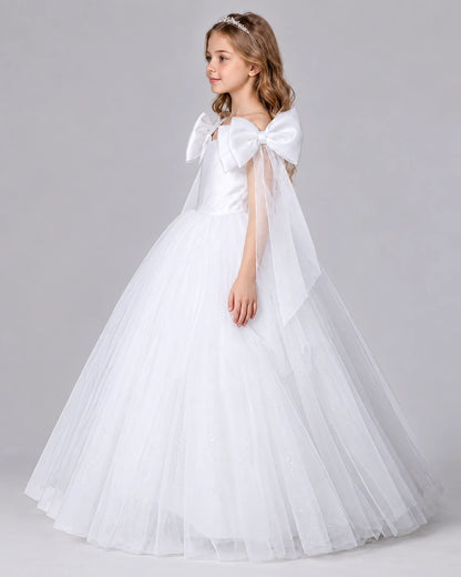 White Ball Gown Girls Formal Dresses Side