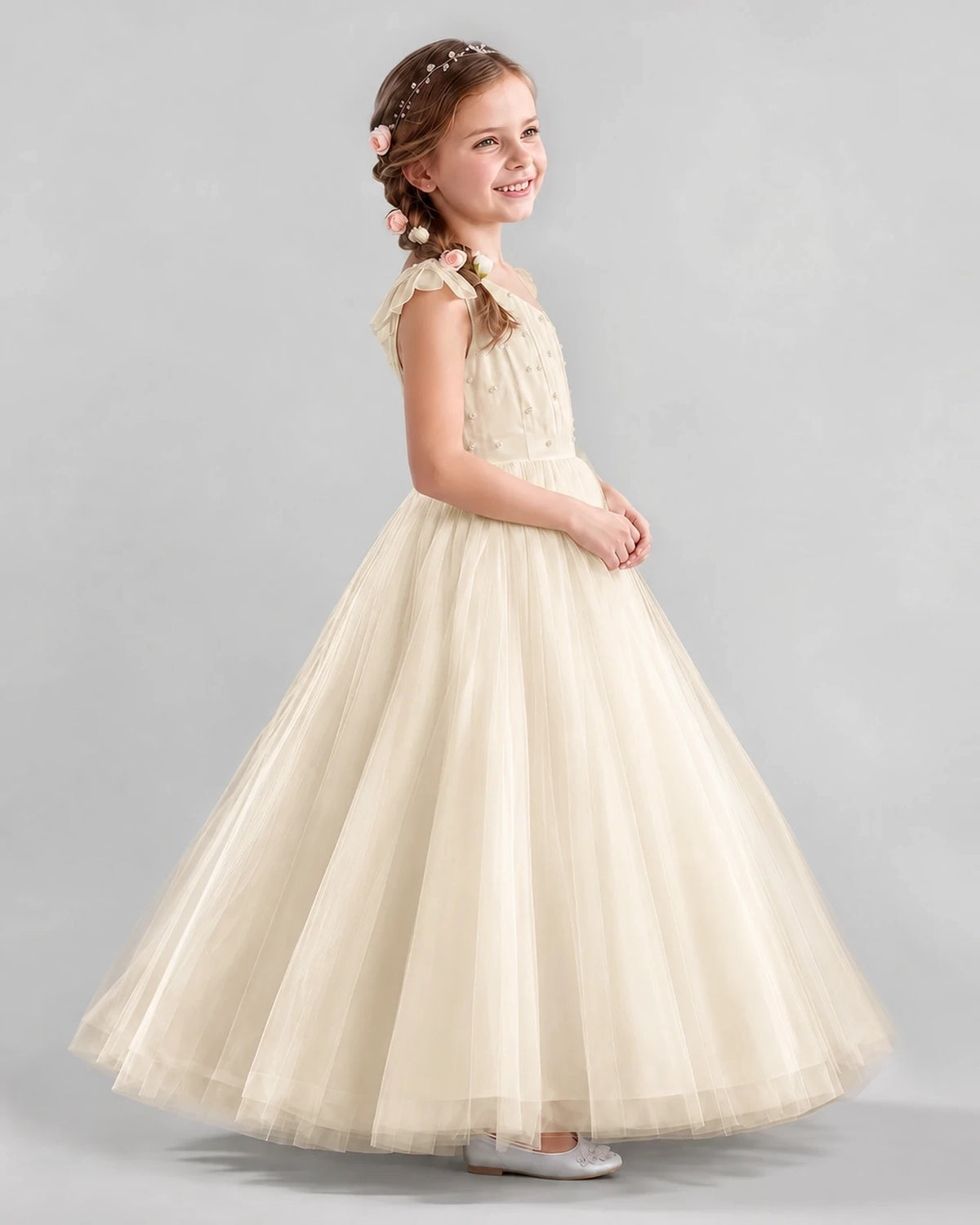 Champagne Ball Gown Girls Formal Dresses Side