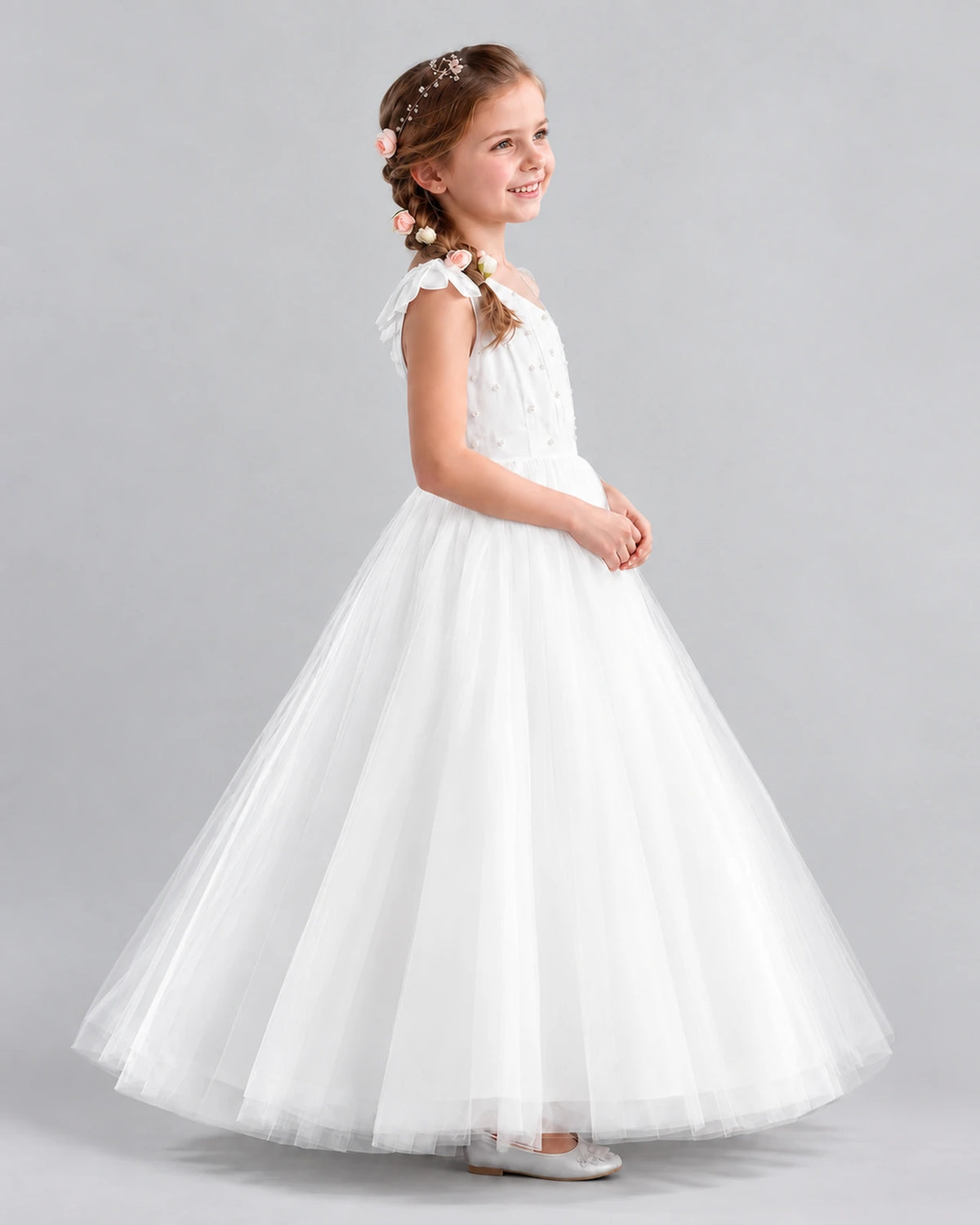 Ivory Ball Gown Girls Formal Dresses Side
