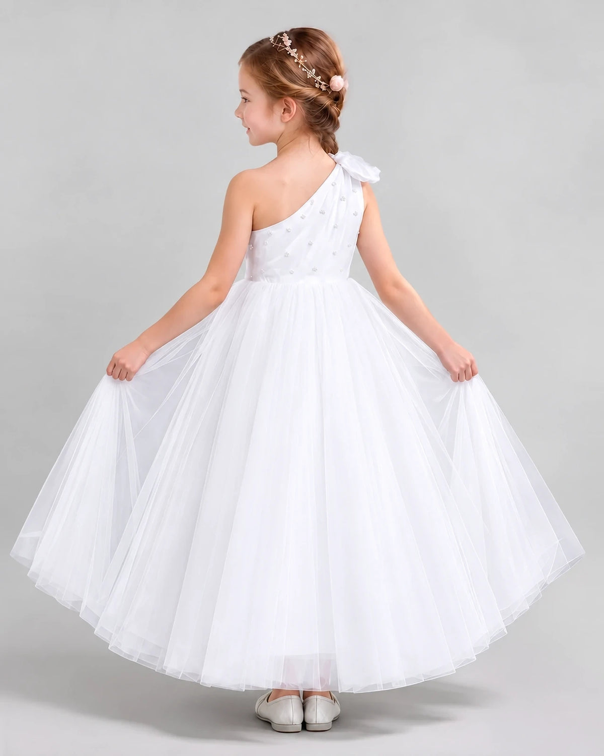 White Ball Gown Girls Formal Dresses Back