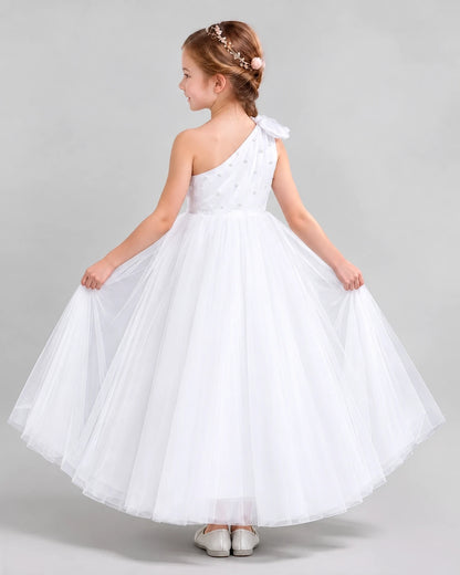 White Ball Gown Girls Formal Dresses Back