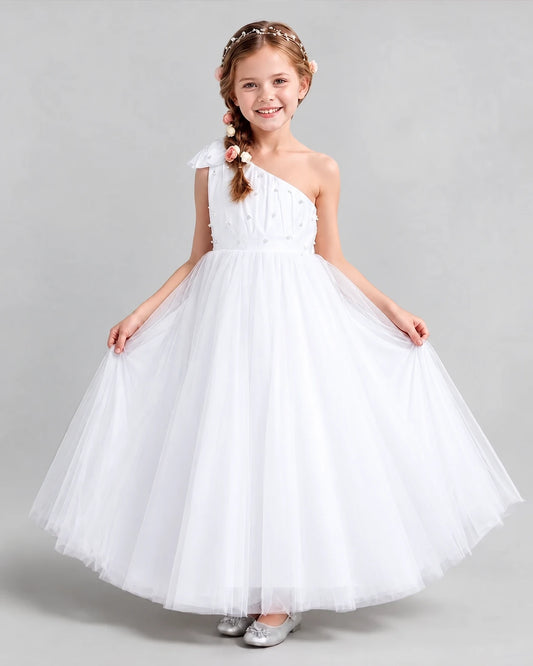 White Ball Gown Girls Formal Dresses Front