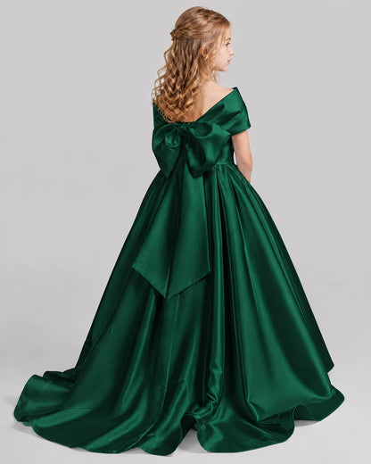 Dark Green Ball Gown First Communion Dresses Back