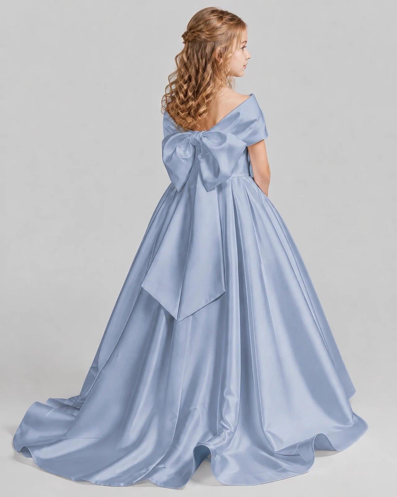 Dusty Blue Ball Gown First Communion Dresses Back