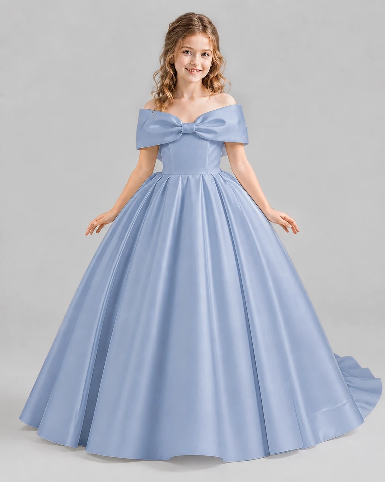 Dusty Blue Ball Gown First Communion Dresses Front