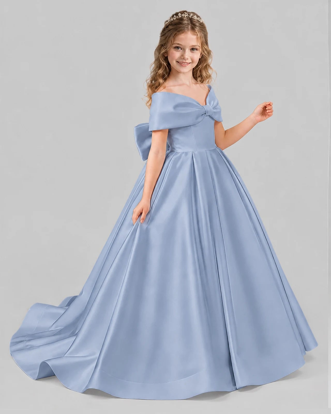 Dusty Blue Ball Gown First Communion Dresses Side