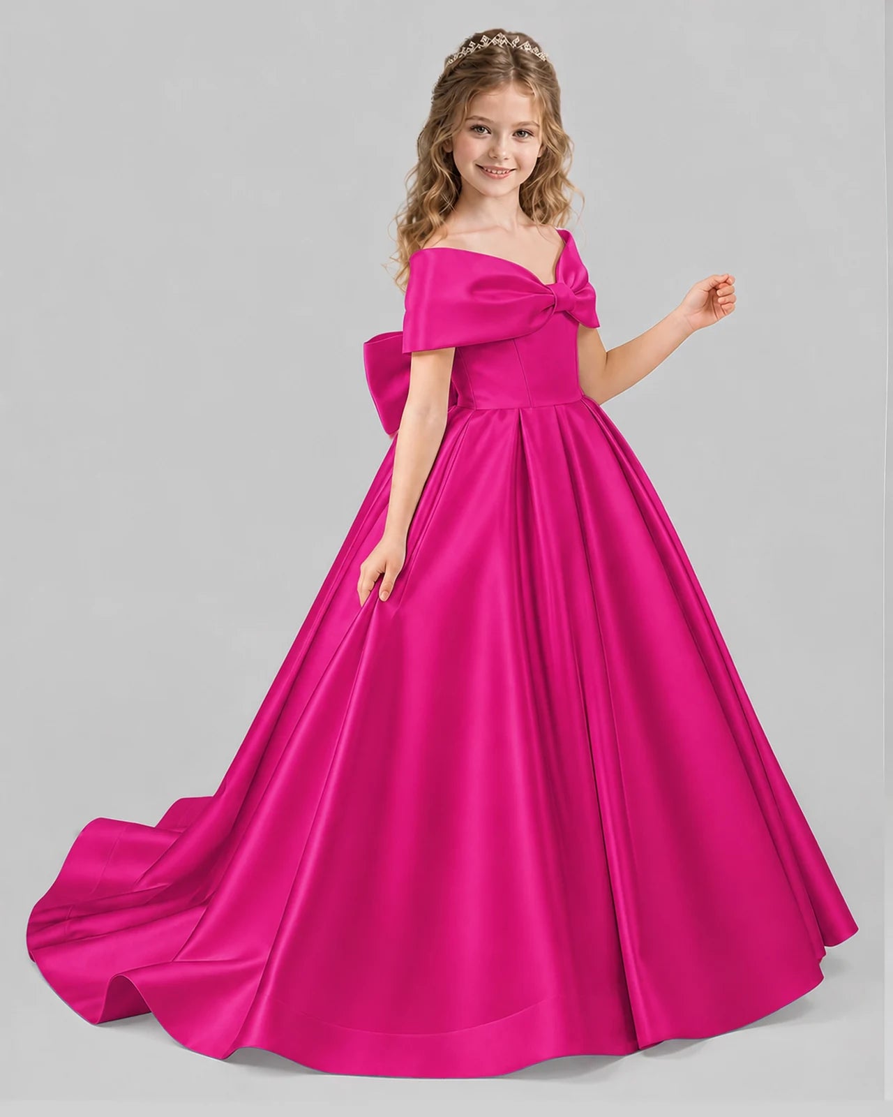 Hot Pink Ball Gown First Communion Dresses Side