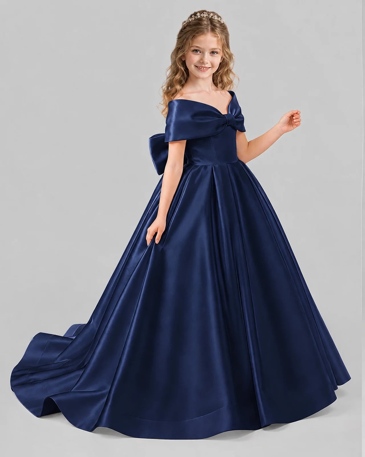 Navy Blue Ball Gown First Communion Dresses Side