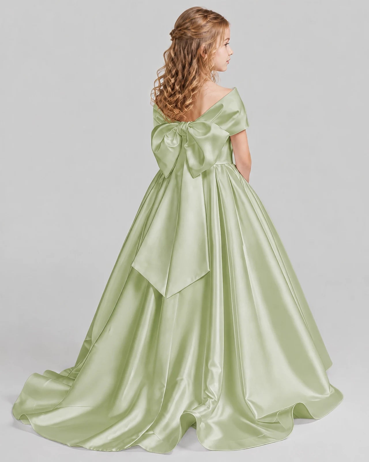Sage Green Ball Gown First Communion Dresses Back