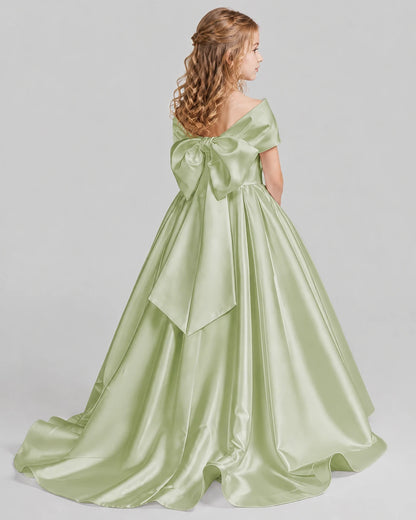 Sage Green Ball Gown First Communion Dresses Back