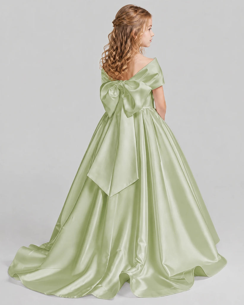 Sage Green Ball Gown First Communion Dresses Back