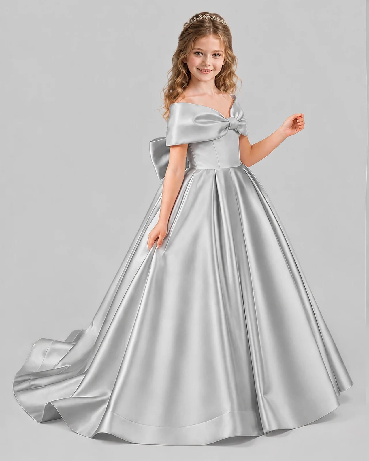 Silver Ball Gown First Communion Dresses Side
