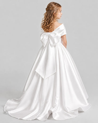 White Ball Gown First Communion Dresses Back