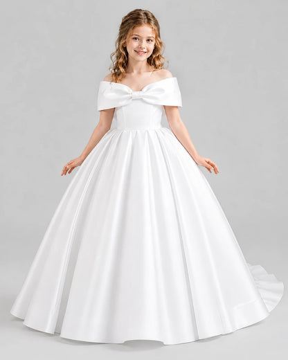 White Ball Gown First Communion Dresses Front