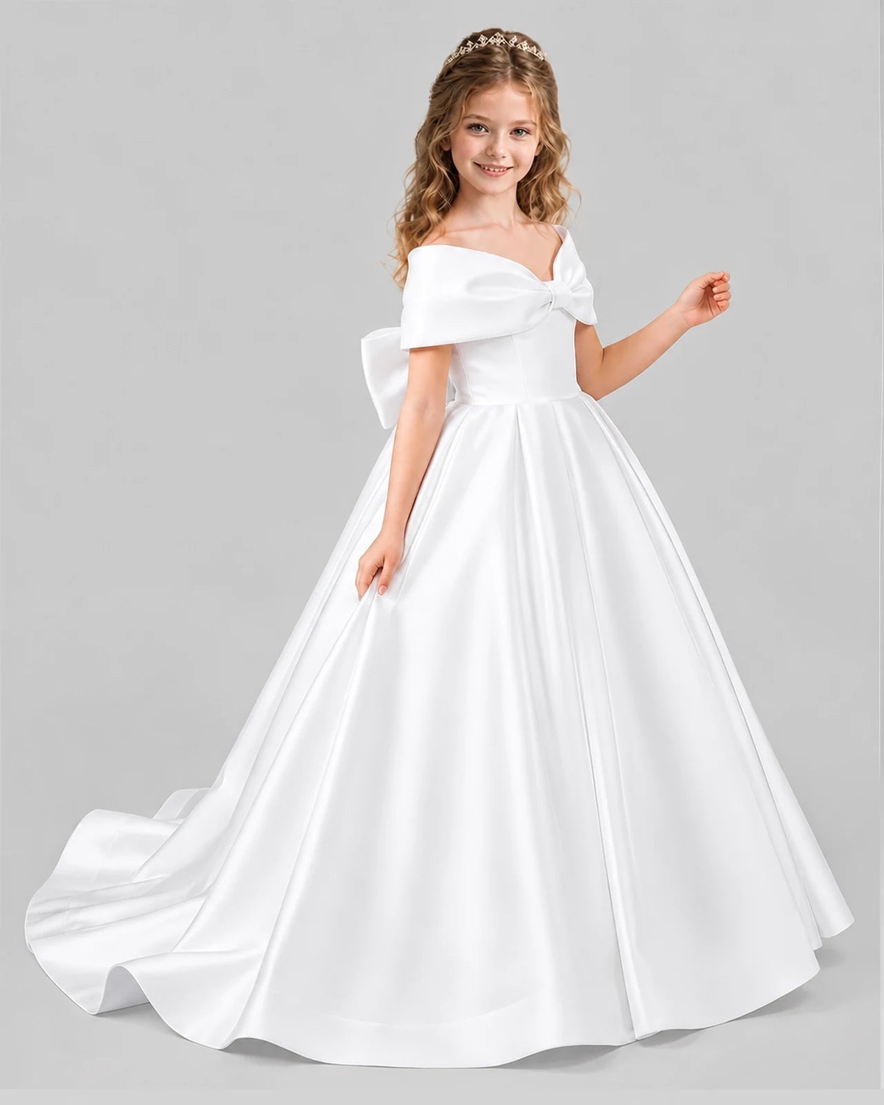 White Ball Gown First Communion Dresses Side