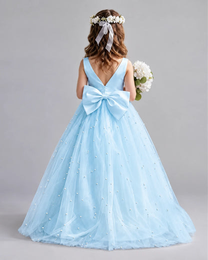 Baby Blue Ball Gown Girls Formal Dresses Back