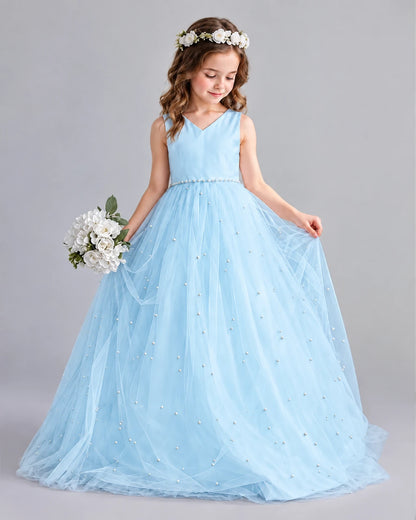 Baby Blue Ball Gown Girls Formal Dresses Pose