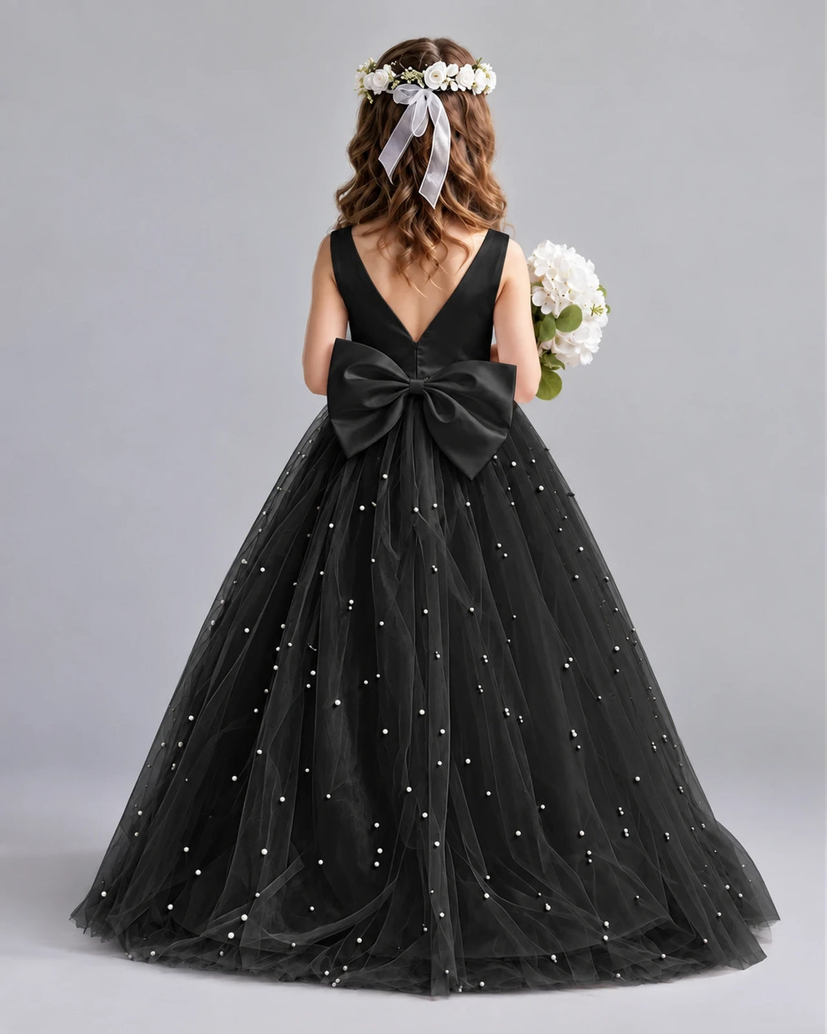Black Ball Gown Girls Formal Dresses Back