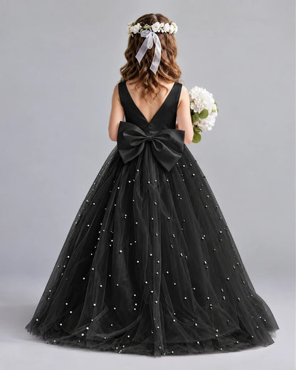 Black Ball Gown Girls Formal Dresses Back